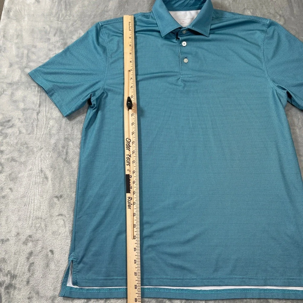 Southern Tide Mens Polo Shirt Size M Performance Teal Blue Geometric Print - Picture 4 of 5